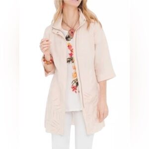 Chico’s Soft Pink Linen Cutwork Jacket NWT 00 | 3/4 Sleeve Lightweight